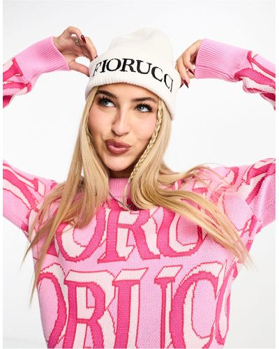 Fiorucci Rib Beanie With Embroidered Logo - Pink