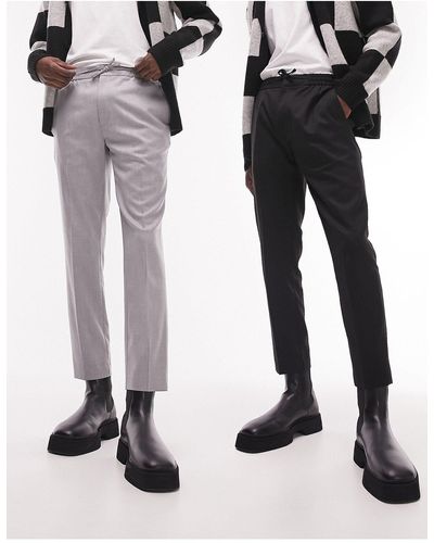 TOPMAN Confezione da 2 paia di pantaloni eleganti neri e grigi con fascia - Nero