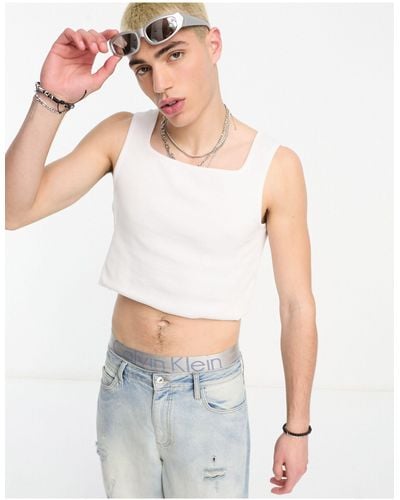 Collusion Ribbed Cropped Tank Top - White
