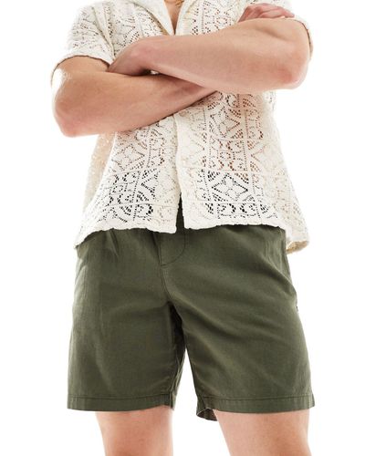ASOS Slim Mid Length Linen Shorts With Elasticated Waist - Green