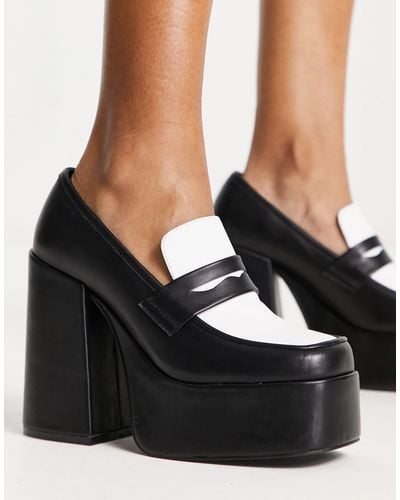 Daisy Street Exclusive Platform Heeled Loafers - Black