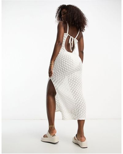 Miss Selfridge Low Back Crochet Knit Maxi Dress With Side Split - White