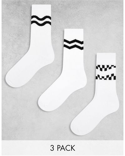 ASOS Confezione da 3 paia di calzini bianchi con righe nere ondulate - Bianco