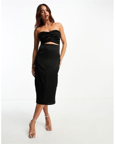 Vesper Bandeau Midi Dress With Midrift Cut Out - Black
