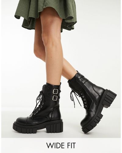 Glamorous Chunky Combat Ankle Boots - Black
