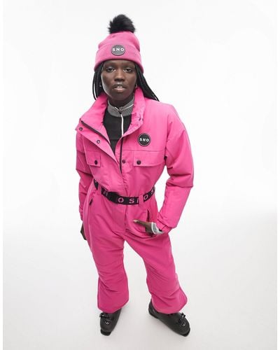 TOPSHOP Sno Ski Suit With Funnel Neck & Belt - Pink