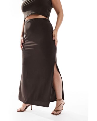 ASOS Asos Design Curve Co-ord Slinky Midi Skirt With Side Splits - Brown