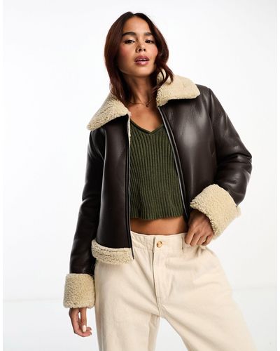Brave Soul Bonded Aviator Jacket With Faux Shearling - Black
