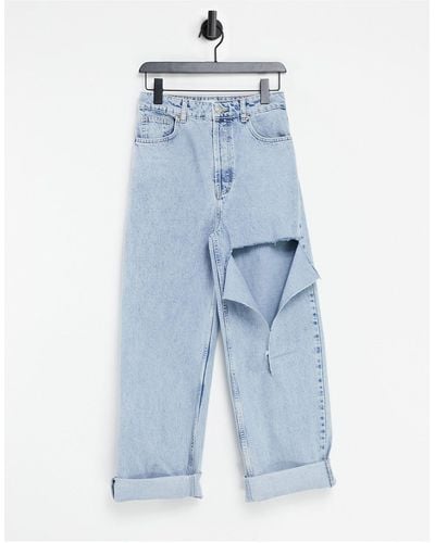 TOPSHOP Mom jeans oversize con strappi candeggiati - Blu