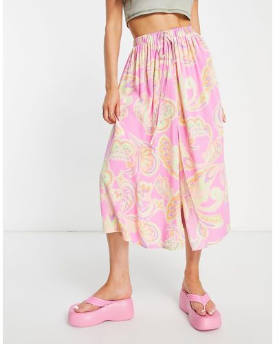 ASOS Full Midi Skirt With Elasticated Waist - Pink