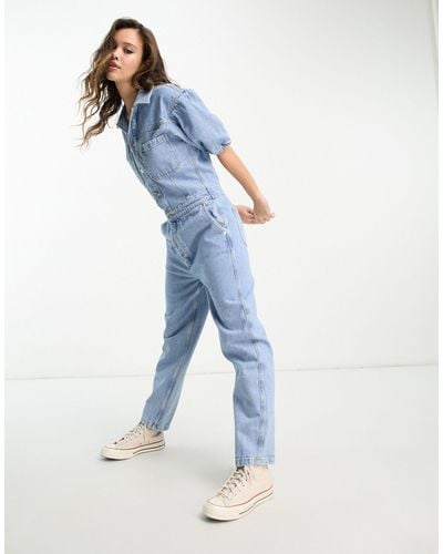 ONLY Denim Jumpsuit Met Pofmouwen - Blauw