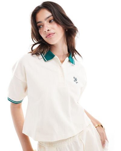 Miss Selfridge Short Sleeve Cropped Tennis Polo Top Co-ord - White