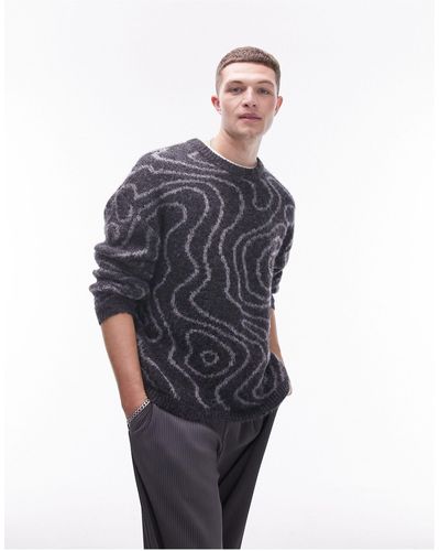 TOPMAN Fluffy Swirl Jumper - Blue