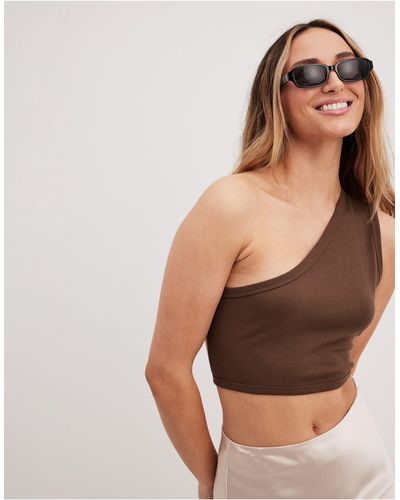 NA-KD One Shoulder Top With Open Back - Brown