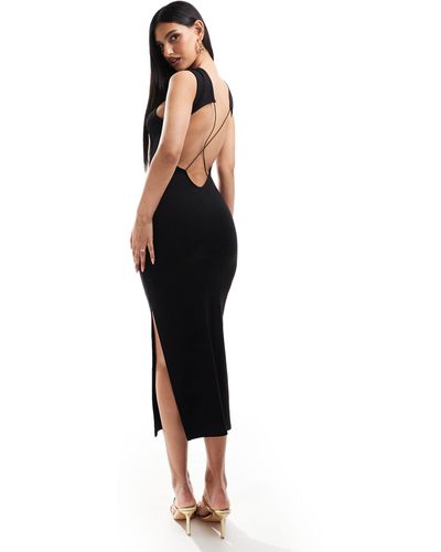 ASOS Sleeveless Midi Dress With Open Back And Strap Detail - Black