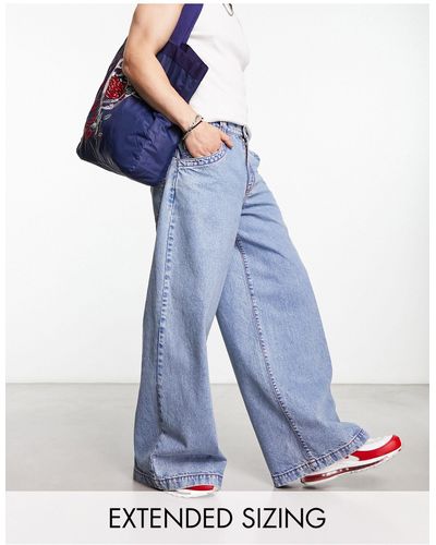 ASOS Extreme Wide Leg Jeans With Red Contrast Stitch - Blue