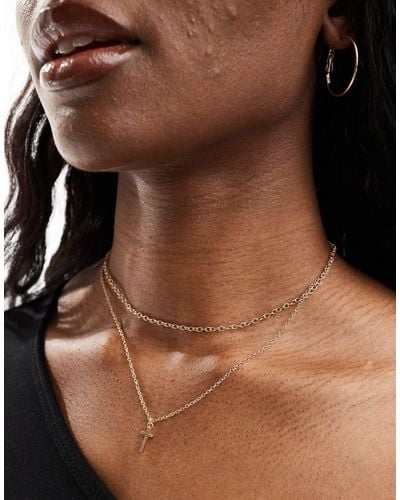 AllSaints Cross Double Chain Necklace - Brown