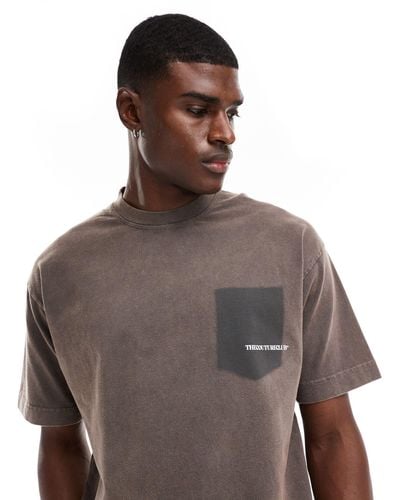 The Couture Club Washed Pocket Detail T-shirt - Brown