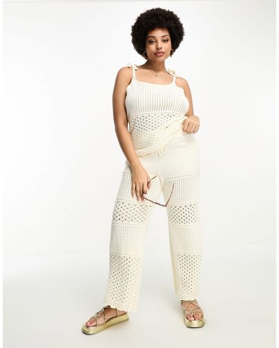 Simply Be Exclusive Co-ord Crochet Wide Leg Trouser - Natural