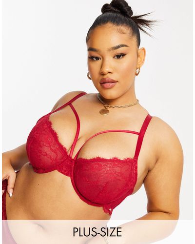 DORINA Plus Size Diaz Lace Bra With Strapping Detail - Red