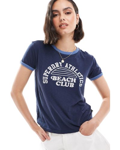 Superdry Athletic Essentials Beach Graphic Ringer T-shirt - Blue