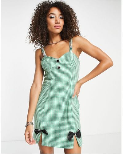 Sister Jane Dream Check Cami Dress With Detachable Jewelled Straps - Green