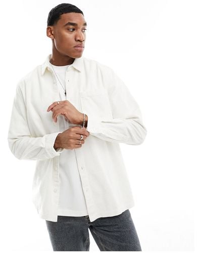 River Island Concealed Button Cord Shirt - White