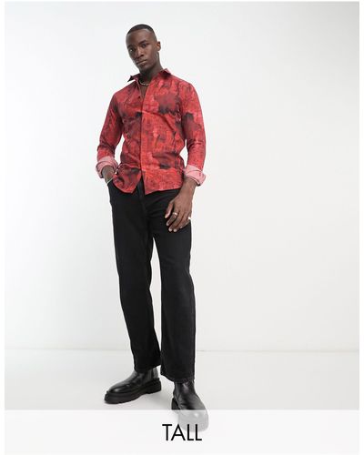 Twisted Tailor Tall - Cates - Overhemd Met Reverskraag En Verstoorde Print - Rood