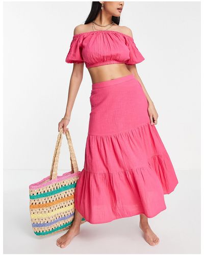Iisla & Bird Co Ord Tiered Beach Skirt - Pink