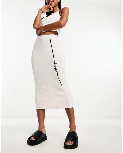 Armani Exchange Text Logo Fine Knit Midi Skirt - White