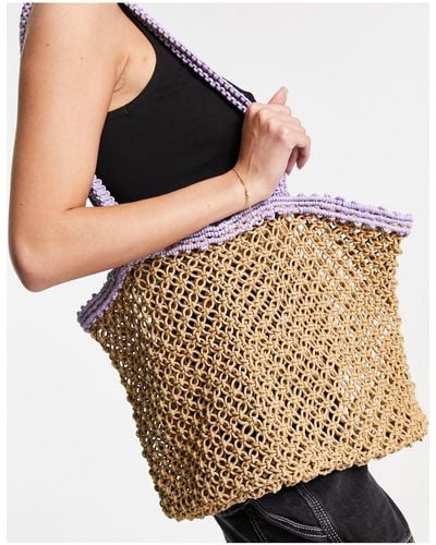 TOPSHOP Crochet Tote With Trim - Purple