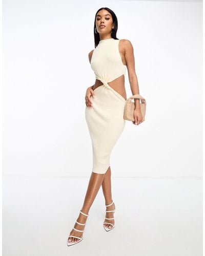 Sixth June Knitted Cut Out Twist Midi Dress - White