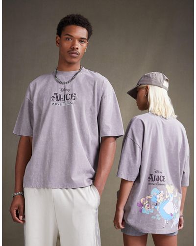 ASOS T-shirt oversize unisex slavato con stampe disney di alice nel paese delle meraviglie - Marrone