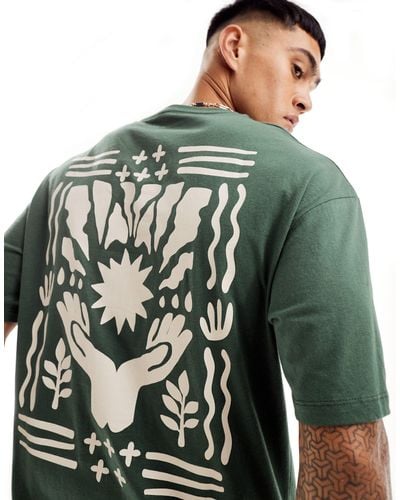 Jack & Jones T-shirt oversize à imprimé natures balance au dos - vert foncé