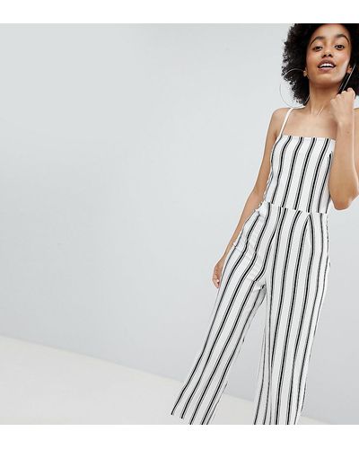 Bershka Tuta jumpsuit crema a righe con fondo ampio - Bianco