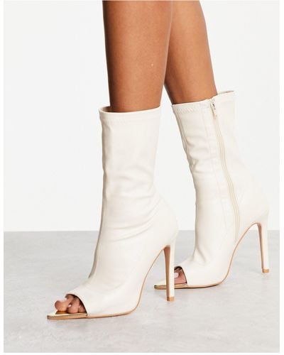 Public Desire Metal Toe Heeled Ankle Boots - White