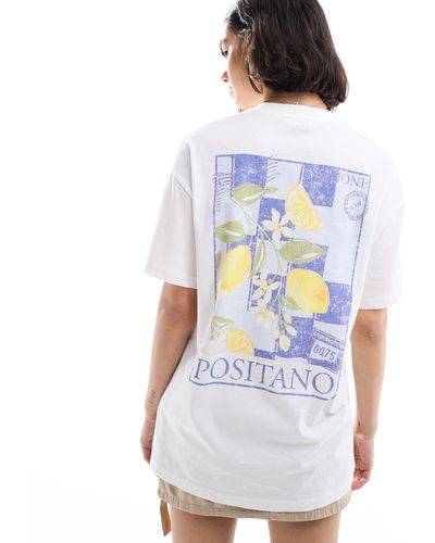Miss Selfridge – oversize-t-shirt mit "positano"-postkartenmotiv - Weiß