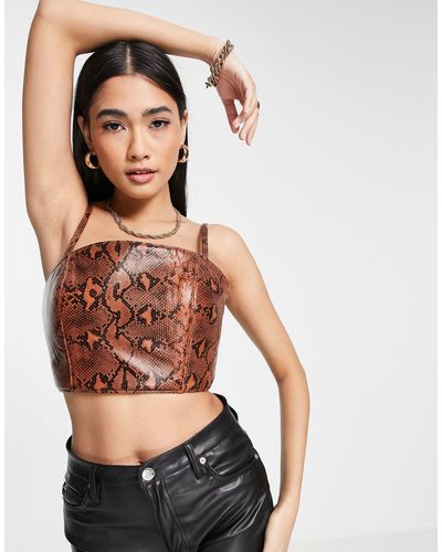 Muubaa Structured Leather Crop Top Co-ord - Brown
