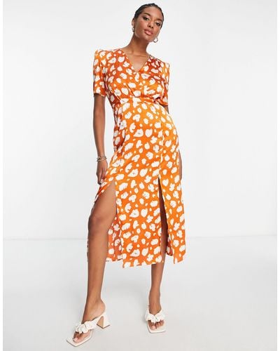French Connection Short Sleeve Midi Dress - Orange