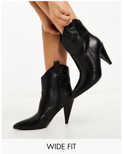 ASOS Wide Fit Rhona Cone Heel Western Boots - Black