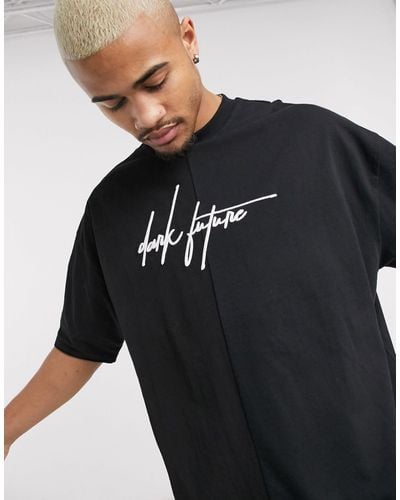 ASOS Asos Dark Future Oversized T-shirt With Nylon Split And Dark Future Logo Embroidery - Black