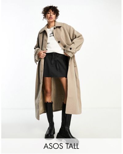 ASOS Asos Design Tall Smart Brushed Boyfriend Wool Mix Coat - White