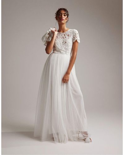 ASOS Isabelle Sequin Cutwork Bodice Maxi Wedding Dress With Cap Sleeve In - White