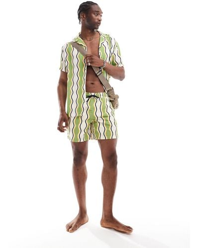 Hunky Trunks Wavy Stripe Swim Shorts - Green