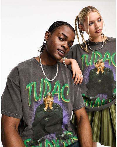 Reclaimed (vintage) Uniseks T-shirt Met Gelicenseerde Tupac-print - Groen