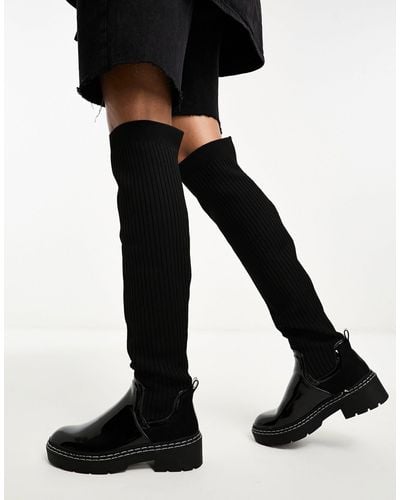 River Island High Leg Knit Boot - Black