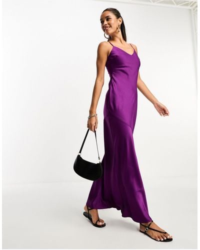 Lola May Satin Cami Strap Maxi Dress - Purple