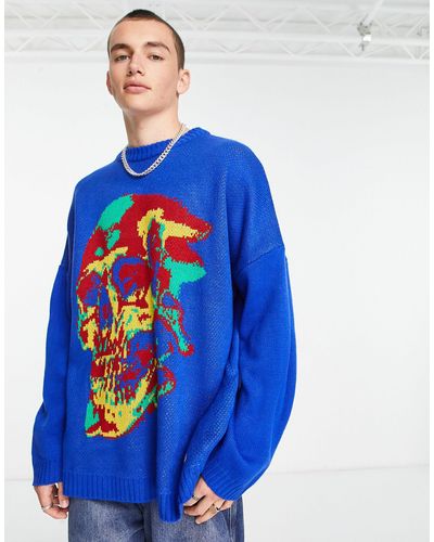 The Ragged Priest Spliced Knitted Jumper - Blue