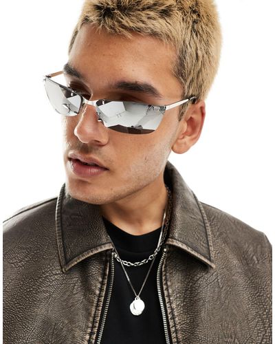 ASOS – rahmenlose sonnenbrille im stil der 2000er mit metallclip-detail - Braun