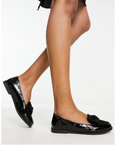New Look Patent Bow Loafers - Black